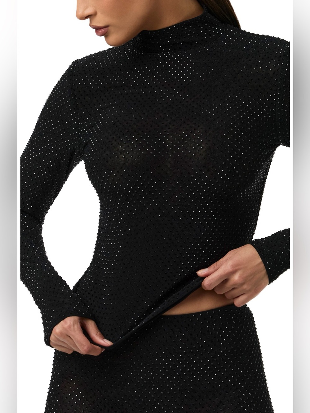 Naked Wardrobe Rhinestone Long Sleeve Top Size Medium